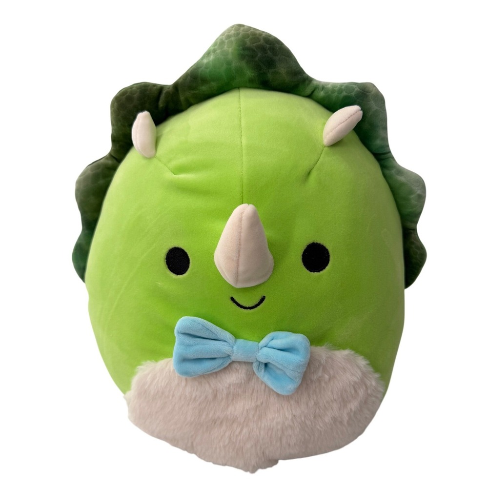 Squishmallows Tristan Triceratops Green Dinosaur Blue Bow Tie 14 Inch Plush NWT